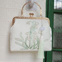 Evening Bags 2023 Original Handmade Bag Lily Of The Valley Embroidered Flower Hanfu Vintage Fresh Sweet Lady Cheongsam Handbag