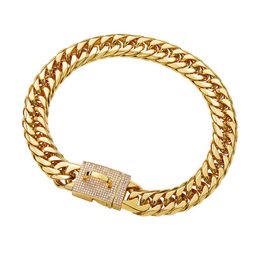 Diamond Golden Pet Chain ketting 16 mm brede roestvrijstalen halsbanden Doberman Bulldog Pug Puppy Supplies2972