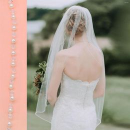 Bridal Veils TOPQUEEN V34 Wedding Crystal Beaded Bead Edge Short Veil With Comb Soft Single Tier Pearl VEU313N