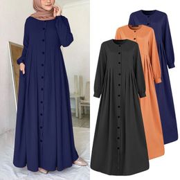 Ethnic Clothing Women Muslim Dubai Abaya Turkey Hijab Dress Turkey Autumn Long Sleeve Buttons Down Sundress Islam Clothing Abayas Maxi Vestidos 230721