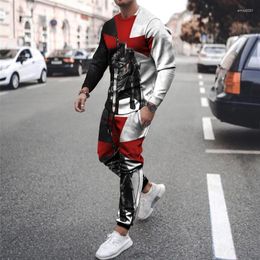 Men's Tracksuits Sets 3D Print Long Sleeve T-Shirt Set Joggers Streetwear Casual 2 Piece Male Oversize Men Tshirt Suit Outfits