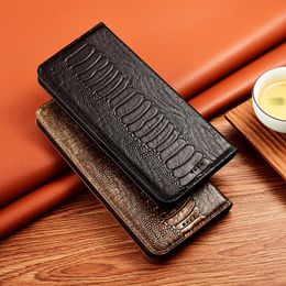 Stamping Ostrich Veins Genuine Leather Case for Xiaomi Redmi Note 5 6 7 8 8t 8 9 9s 9t Pro Max Cowhide Magnetic Flip Cover Cases