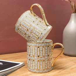 Mugs Luxury Noble Design Mosaic Coffee Nordic Ins Gold Painting Ceramic Water Cups 350ml Mug