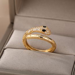 Cubic Zirconia Snake Rings For Women Adjustable Stainless Steel Gold Color Crystal Ring Wedding Couple Jewerly anillos
