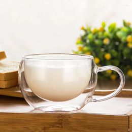 Mugs 250ml 300ml Modern Simple Flower Tea Mug Fashion Double Glass Cup With Handle Milk Breakfast Cups Creative Round Coffee