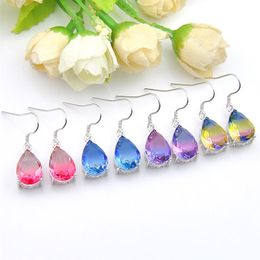 Mix Color 4 pcs lot 925 sterling silver small and exquisite Rainbow Bi-Colored Tourmaline Gemstone Silver Valentine's Dangle 2517