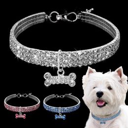 Dog Collars & Leashes Bling Cat Collar Rhinestone Bone Adjustable Necklace Luxury Kitten Puppy Pet Belts Accessories For Small Dog291J