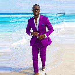 Unique Purple Groomsmen Peak Lapel Two Buttons Groom Tuxedos Men Suit For Wedding Party Wear Jacket Pants297k