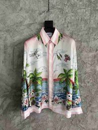 Casa Designer Fashion Clothing Shirts Tracksuits Casablanca Fortune Cat Printed Silk Unisex Sicilian Flower Holiday Long Sleeve Shirt