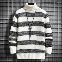 Men's Sweaters Fashion Knittwear Turtleneck Pullover Men Slim Casual Pullovers Sweater Winter Fit Knitted Mens Striped