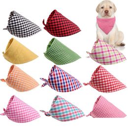 Dog Apparel Small Large Dogs Bandana Bibs Cat Scarf Washable Cotton Plaid Printing Puppy Kerchief Pet Grooming Accessories Kdjk2012 Dh1Cl