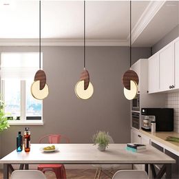 Chandeliers Nordic Wooden Round Led Kitchen Dining Room Table Suspension Luminaire Design Home Deco Bedside Art Hanging Fixtures