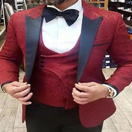 Embroidery Wedding Mens Suits Double Breasted Custom Slim Fit Groom Tuxedos Shawl Lapel Three Piece Jacket Pants Male Blazer247L