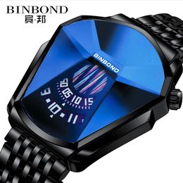 BinBond Brand watch Fashion Personality Large Dial Quartz Mens Watch Crystal Glass White Steel Watches Locomotive Concept219S