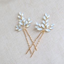 Hair Clips Floralbride Handmade Opal Crystal Clear Rhinestones Bridal Pin Clip Set Wedding Sticker Women Jewelry Accessories