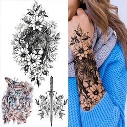Realistic Daffodil Flower Lion Temporary Tattoos For Women Men Adult Tiger Butterfly Sword Fake Tattoo Sticker Arm Foot Tatoos
