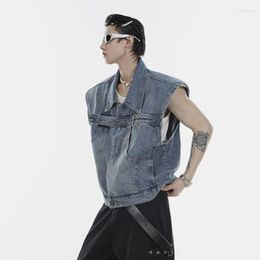 Men's Vests C Y Fashion Sleeveless Denim Coats Vintage High Street Washed Jacket Male Metal Button Shoulder Pad Loose Vest 9A8144