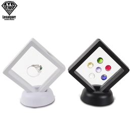 Black White Plastic Suspended Floating Display Case Earring Coin Gems Ring Jewellery Storage Pet Membrane Stand Holder Box 7 7 2cm336k