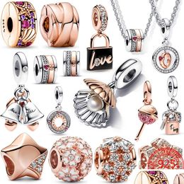 Charms 925 Sterling Sier Dangle Charm Classic Sparkling Rose Gold Heart Pandora Bracelet And Necklace Diy Jewellery Fashion Accessorie Dhsjx