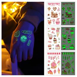 12 kinds Luminous Temporary Tattoos for Kids Waterproof Glow Candy Ice Cream Castle Fake Tattoos Stickers Children Party Makeup