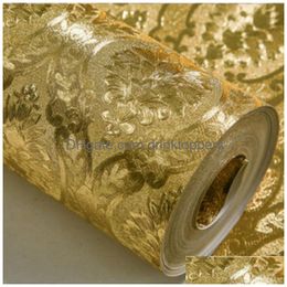 Wallpapers Luxury Classic Gold Wallpaper Roll Bedroom Living Room Embossed Brocade Flash 230427 Drop Delivery Home Garden Dhree