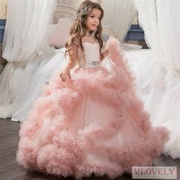 Gorgeous Pink Ball Gown Kids Flower Girl Dress Birthday Party Prom Event Dress with Bows for Girls Aged 3-10 Years191P