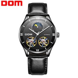 DOM Men Watches Fashion Design Skeleton Sport Mechanical Watch Luminous Hands Transparent Leather Bracelet Male Clock M-1270BL-280e