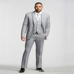 Custom Made New Arrivals Light Grey Groom Tuxedos Notch Lapel Man Prom Dress Mens Wedding Suits Jacket Pants Vest Tie D122226g