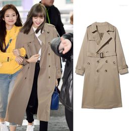 Women's Trench Coats Kpop Korean Celebrity Fashion Women Long Double-Breasted Belt Outerwear Lady Autumn Elegant Coat Female Windbreaker