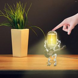 Table Lamps Desktop Lamp Night Light USB Charging Ornament Vintage Microphone Robot With Guitar Metal Figurines Interior Home Decoration