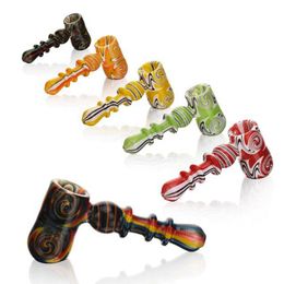 Latest Colorful Hammer Style Wig Wag Heady Thick Glass Pipes Portable Dry Herb Tobacco Filter Spoon Bowl Smoking Bong Holder Handpipes Easy Clean Hand Tube DHL