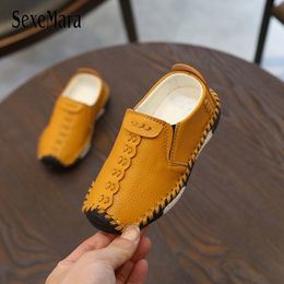 Sneakers Children England Style Boys Leather Shoes Baby Fashion Sewing Casual Shoes PU Leather Autumn Soft Sole Sneakers Slip On B06061 230721