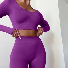 Women's Two Piece Pants Summer Long-sleeved Trousers Yoga Clothing Outdoor Sports Fitness Suit Simple Advanced Tight Seamless Women