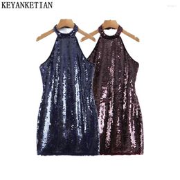 Casual Dresses KEYANKETIAN Spring/summer Fashion Sexy Sequin Decoration Shiny Hanging Neck Sleeveless Dress Tight-fitting Mini Skirt