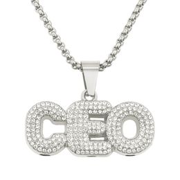 Hip Hop Rapper shiny diamond pendant gold necklace CEO letters pendant micro-inset zircon jewelry 75cm night club accessory Sweater chain 1519