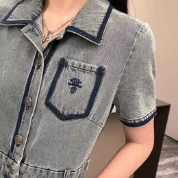 Summer women retro denim patchwork slim dress, style simple and generous, washed denim fabric comfortable can not afford the ball, retro casual everything.