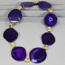 Choker GuaiGuai 45X55MM Purple SliceGG Agates Real Stone Gold Colour Plated Beads Four Seasons Chocker Necklace