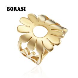BORASI Circle Sunflower Rings New Brand 2019 Gold Color Female Size Rings Fashion Popular Jewelry Stainless Steel Flowers Rings