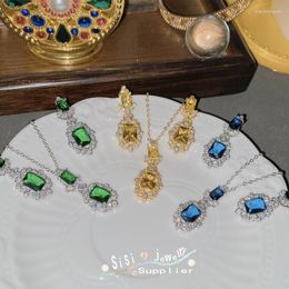 Necklace Earrings Set SIsi Jewelry Show Gold Gem Plated 18K Micro-inset Multi-faceted Zircon Sparkle Premium Pendant