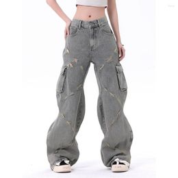 Men's Jeans Retro Distressed Hole Cargo Flare Wave Design Denim Overalls Men Hip Hop Washed Wide Pants Personalised Casual