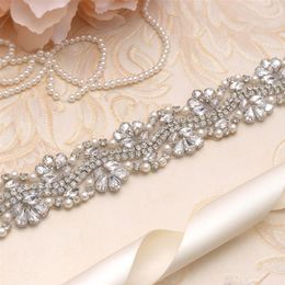 MissRDress Wedding Dress Belt Silver Crystal Rhinestones With Beads Ribbons Bridal Belt For Wedding Prom Gown YS8192427