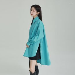 Women's Blouses SuperAen 2023 Korean Design Mid-length Irregular Shirt Loose Oversize Solid Color Long Dress