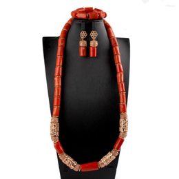 Necklace Earrings Set Fashion Original Natural Coral Beads Jewellery Single Layer Bridal Statement ABS186