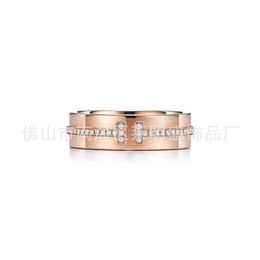 Fashion New double T ring for women with a sense of luxury personality minimalist style elegant and versatile high version full diamond titanium steel wide RV7K