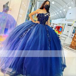 XV Vestidos de 15 anos blu quinceanera a una spalla Appliques Abito da ballo da ballo Sweet 16 abito personalizzato