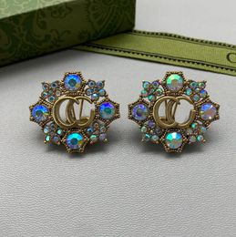 New Designer Diamond Earrings Studs Women Fashion Gold Rhinestone Earrings Eardrop Christmas Gift With Box Package