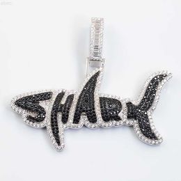 Street Fashion Männer Kupfer Biocolor vergoldet Iced Out Zirkon Cz Custom Shark Anhänger Halskette mit Seil Kette Schmuck