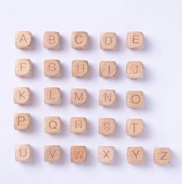 10mm/12mm A-Z 26pcs/lot English Letters Alphabet Beech Wood Loose Beads Square Wooden Beads Wooden Loose Beads with Initial Letter for Jeweley Making and DIY Crafts