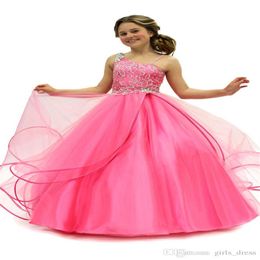 Girls Pageant Dress Spaghetti Beadings Pink Glitz Ball Gowns Prom Wedding Party Birthday Gifts Kids Flower Dresses297S