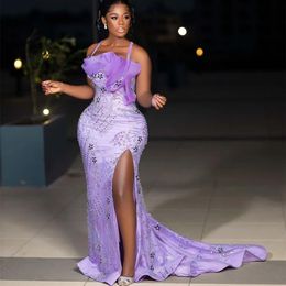 2023 Aso Ebi Lavender Mermaid Prom Dress Sequined Lace Evening Formal Party Second Reception Birthday Engagement Gowns Dresses Robe De Soiree ZJ761